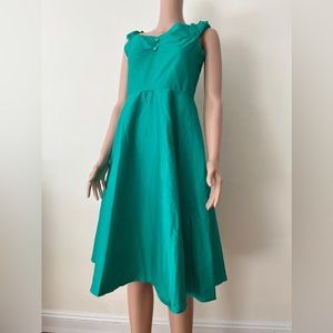 New green dress navy style stripe scoop neck sleeve wear to work casual, M